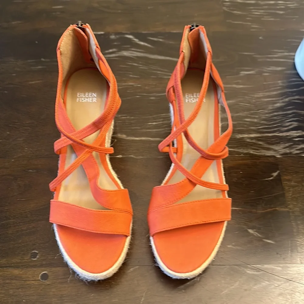 NEW Eileen Fisher Wanda Orange platform wedge espadrille sandals women size 8.5